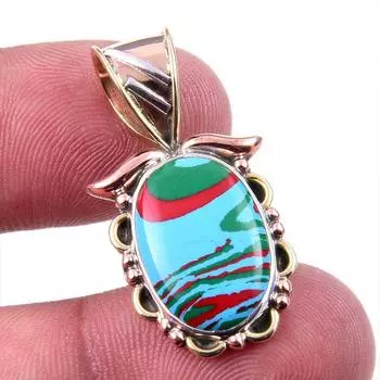 Natural Rainbow Calcica Gemstone 925 Solid Silver Two Tone Pendant 1.25 z1S31