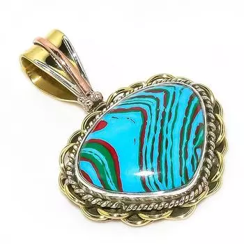 Natural Rainbow Calcica Two Tone 925 Solid Sterling Silver Pendant 1.25 u7R51