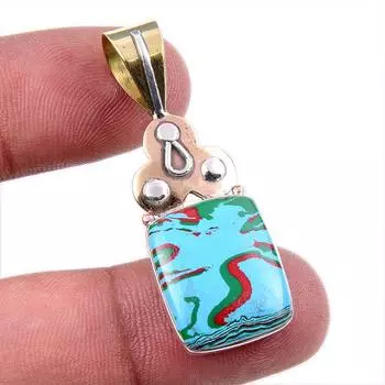 Natural Rainbow Calsilica Gemstone 925 Solid Silver Two Tone Pendant 1.75 z9k79