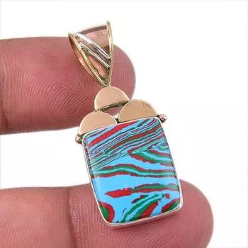Natural Rainbow Calsilica Gemstone 925 Solid Silver Two Tone Pendant 1.50 H7F45