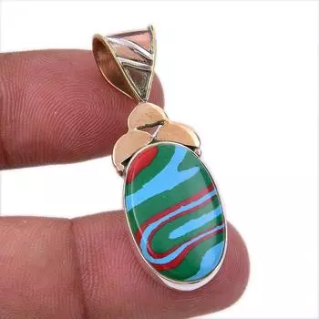 Natural Rainbow Calsilica Gemstone 925 Solid Silver Two Tone Pendant 1.50 O3N08