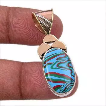 Natural Rainbow Calsilica Gemstone 925 Solid Silver Two Tone Pendant 1.75 C6l28