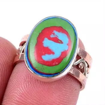 Natural Rainbow Calsilica Gemstone 925 Solid Silver Two Tone Ring Size 6US K0c24