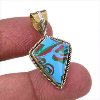 Natural Rainbow Calsilica Gemstone 925 Solid Silver Two Tone Pendant 1.50 T7a69