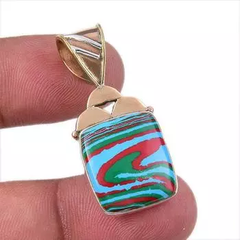 Natural Rainbow Calsilica Gemstone 925 Solid Silver Two Tone Pendant 1.50 G8n58
