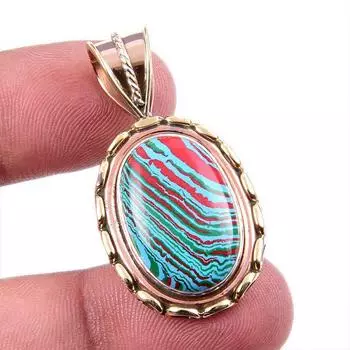 Natural Rainbow Calsilica Gemstone 925 Solid Silver Two Tone Pendant 1.5 p4t24