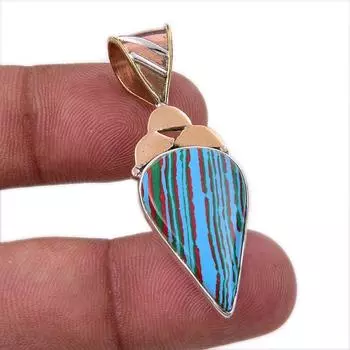 Natural Rainbow Calsilica Gemstone 925 Solid Silver Two Tone Pendant 1.50 D1j77