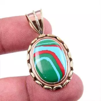 Natural Rainbow Calsilica Gemstone 925 Solid Silver Two Tone Pendant 1.75 d6r88