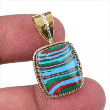 Natural Rainbow Calsilica Gemstone 925 Solid Silver Two Tone Pendant 1.25 Z9u52