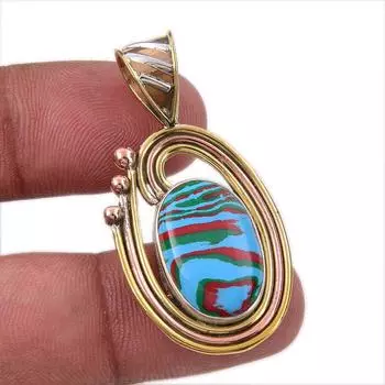 Natural Rainbow Calsilica Gemstone 925 Solid Silver Two Tone Pendant 1.50 o0R06