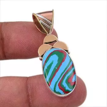Natural Rainbow Calsilica Gemstone 925 Solid Silver Two Tone Pendant 1.75 o4p05