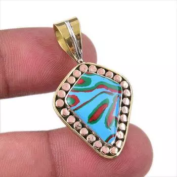 Natural Rainbow Calsilica Gemstone 925 Solid Silver Two Tone Pendant 1.50 U6j08