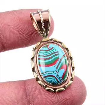 Natural Rainbow Calsilica Gemstone 925 Solid Silver Two Tone Pendant 1.5 Q7k58