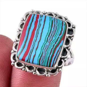 Natural Rainbow Calsilica Gemstone 925 Solid Sterling Silver Ring Size 10 h0B67
