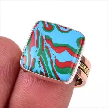 Natural Rainbow Calsilica Gemstone 925 Sterling Silver Two Tone Ring S.7.5 c0c86