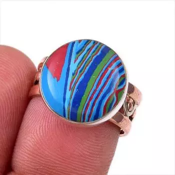 Natural Rainbow Calsilica Gemstone 925 Sterling Silver Two Tone Ring S.6.5 l4r75