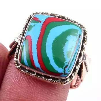 Natural Rainbow Calsilica Gemstone 925 Sterling Silver Two Tone Ring S.8.5 a3s39