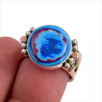 Natural Rainbow Calsilica Gemstone 925 Sterling Silver Two Tone Ring S.6.5 z0a03