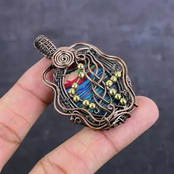 Natural Rainbow Calsilica Gemstone Copper Wire Wrap Jewelry Pendant 2.29 M0T65