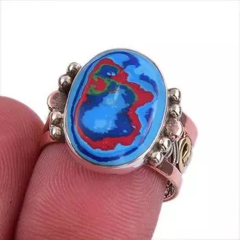 Natural Rainbow Calsilica Gemstone Two Tone 925 Sterling Silver Ring S.6.5 L0e73
