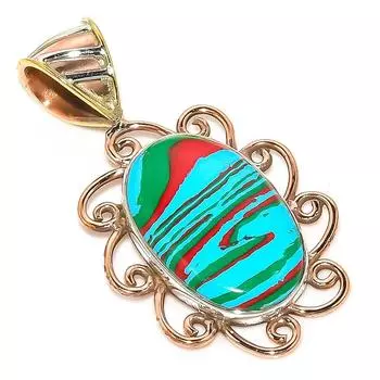 Natural Rainbow Calsilica Two Tone 925 Solid Sterling Silver Pendant 1.50 k3k31