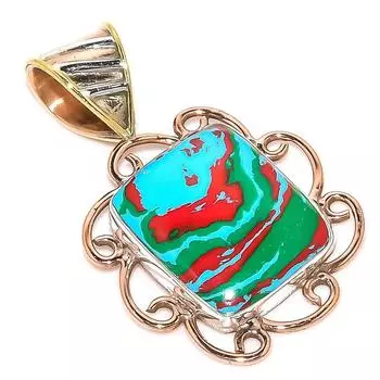 Natural Rainbow Calsilica Two Tone 925 Solid Sterling Silver Pendant 1.25 v0d50