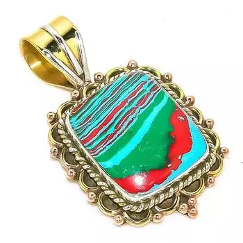Natural Rainbow Calsilica Two Tone 925 Solid Sterling Silver Pendant 1.25 N0C23