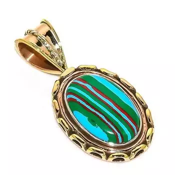 Natural Rainbow Calsilica Two Tone 925 Solid Sterling Silver Pendant 1.50 W1S14