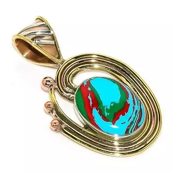 Natural Rainbow Calsilica Two Tone 925 Solid Sterling Silver Pendant 1.50 D8J10
