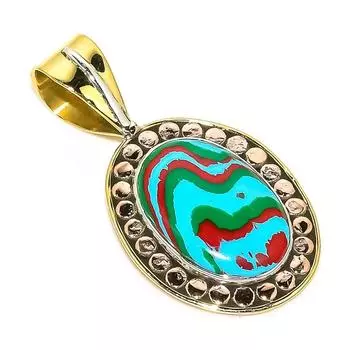 Natural Rainbow Calsilica Two Tone 925 Solid Sterling Silver Pendant 1.50 I2K21