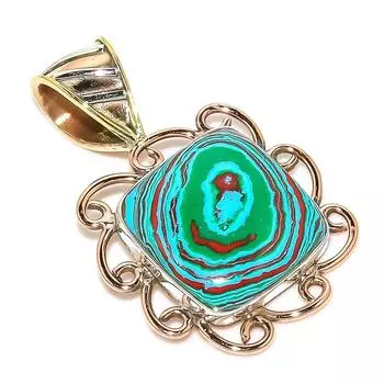 Natural Rainbow Calsilica Two Tone 925 Solid Sterling Silver Pendant 1.50 M0J33