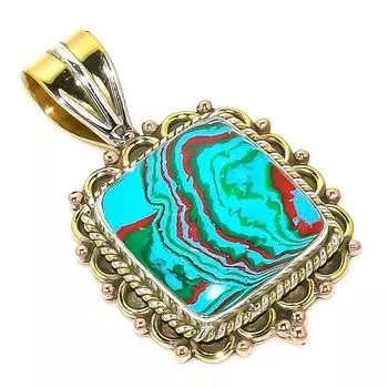 Natural Rainbow Calsilica Two Tone 925 Solid Sterling Silver Pendant 1.25 t4C76