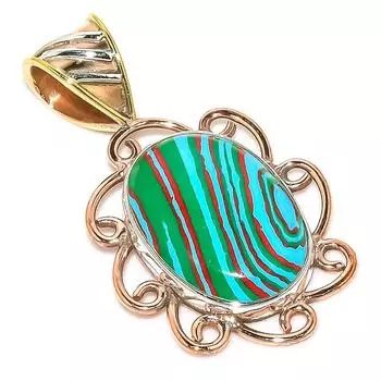 Natural Rainbow Calsilica Two Tone 925 Solid Sterling Silver Pendant 1.30 K5p58