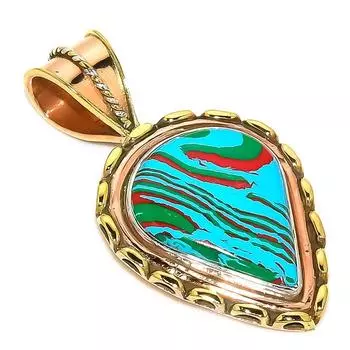 Natural Rainbow Calsilica Two Tone 925 Solid Sterling Silver Pendant 1.75 n6H42