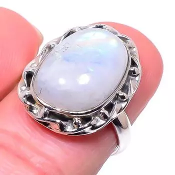 Natural Rainbow Moon Stone Gemstone 925 Solid Sterling Silver Ring Size 6.5 I2t00