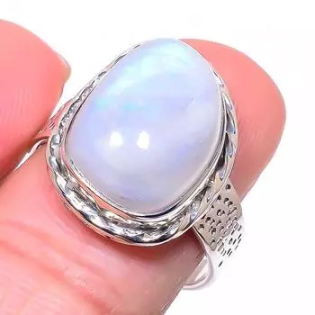 Natural Rainbow Moon Stone Gemstone 925 Solid Sterling Silver Ring Size 8.5 s9p31