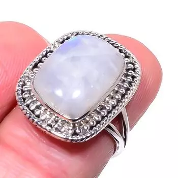 Natural Rainbow Moon Stone Gemstone 925 Sterling Silver Jewelry Ring Size 6 y3f90