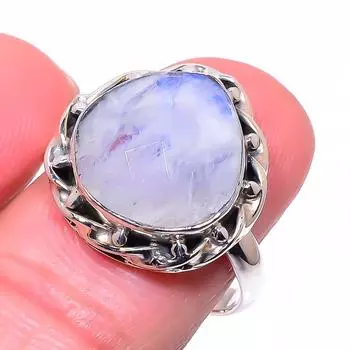 Natural Rainbow Moon Stone Gemstone 925 Sterling Silver Jewelry Ring Size 9 d1F69