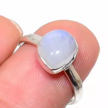 Natural Rainbow Moon Stone Gemstone Ethnic 925 Solid Silver Gift Ring S.8 j0V51