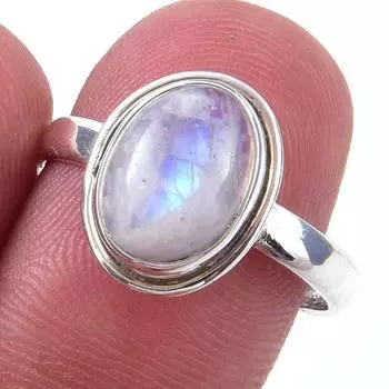 Natural Rainbow Moon Stone Gemstone Handmade 925 Sterling Silver Ring S.8 h0B37