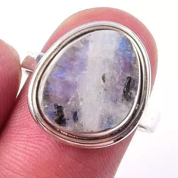 Natural Rainbow Moon Stone Gemstone Handmade 925 Sterling Silver Ring S.8 I5z59