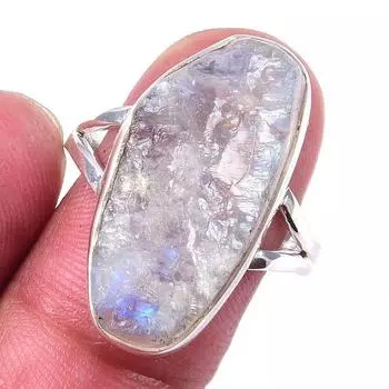 Natural Rainbow Moon Stone Gemstone Handmade 925 Sterling Silver Ring S.10 K6b08