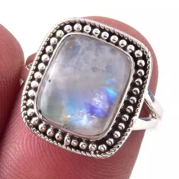 Natural Rainbow Moon Stone Gemstone Handmade 925 Sterling Silver Ring S.7 e6o08