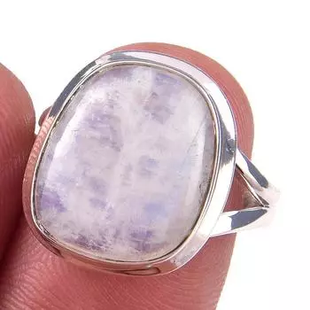 Natural Rainbow Moon Stone Gemstone Handmade 925 Sterling Silver Ring S.8 D7a60