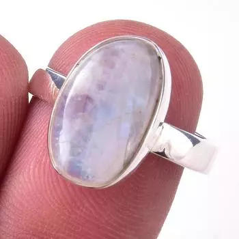 Natural Rainbow Moon Stone Gemstone Handmade 925 Sterling Silver Ring S.8 G8b82