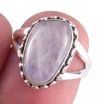 Natural Rainbow Moon Stone Gemstone Handmade 925 Sterling Silver Ring S.6 f4H83