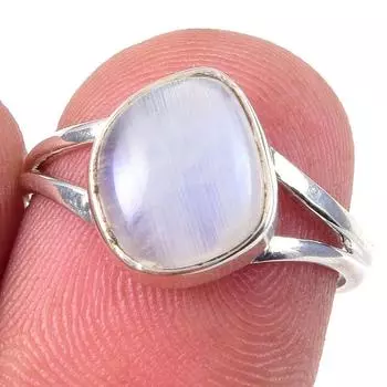 Natural Rainbow Moon Stone Gemstone Handmade 925 Sterling Silver Ring S.6 E1H01