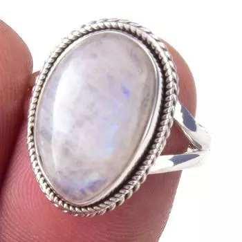 Natural Rainbow Moon Stone Gemstone Handmade 925 Sterling Silver Ring S.7 O2J60