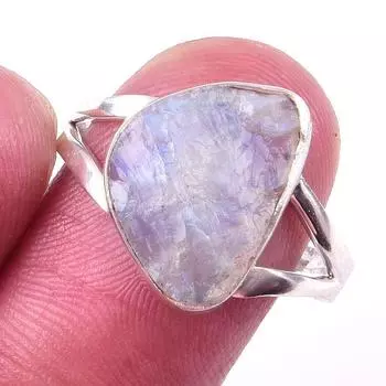 Natural Rainbow Moon Stone Gemstone Handmade 925 Sterling Silver Ring S.9 Q6J42