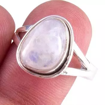 Natural Rainbow Moon Stone Gemstone Handmade 925 Sterling Silver Ring S.10 P6K10